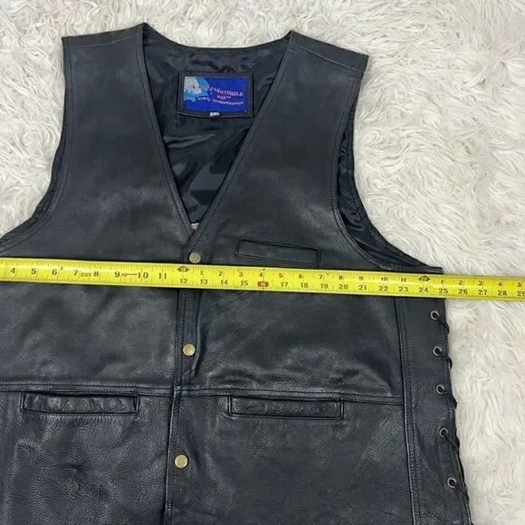 Vintage Vance Leathers Men’s Black Leather Biker Vest Maddog Patched Men’s XXL